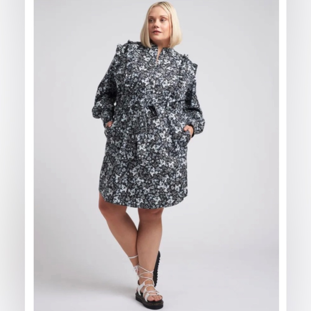 ERDEM X UNIVERSAL STANDARD Primrose Ruffle Shirt Dress Plus Size Chambray Bud